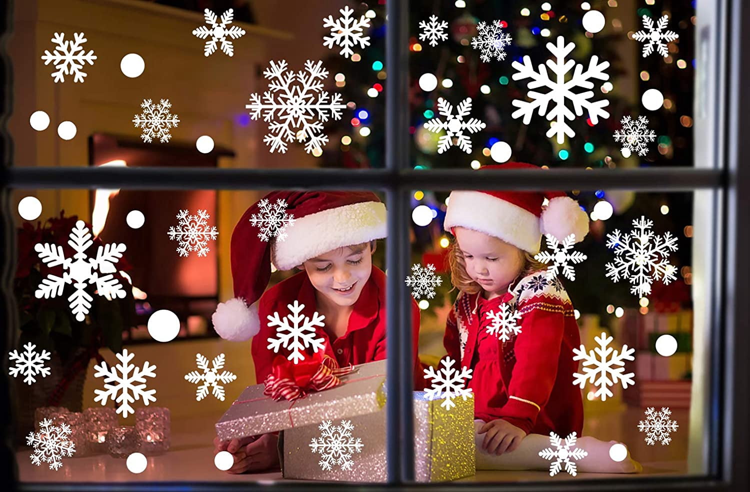 155Pcs Christmas Snowflakes Window Clings Decals Decorations White Christmas Window Stickers Winter Wonderland Decorations for Christmas Party