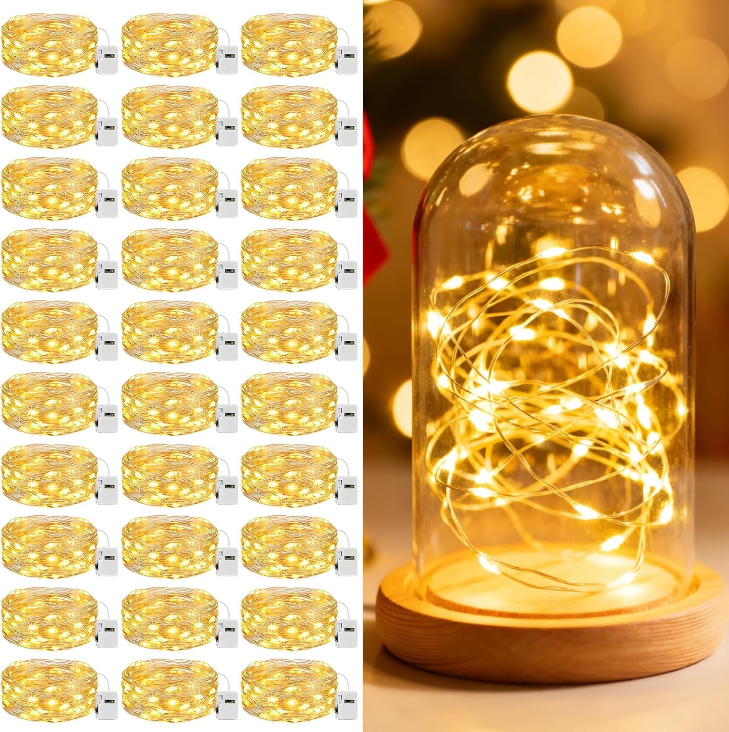 Twinkle Lights Battery Operated 30 Packs Fairy Lights, 3 Modes, Bulk Mini Waterproof Silver Wire for Weddings Mason Jars Party, Led String Lights, Garden Decor, Warm white