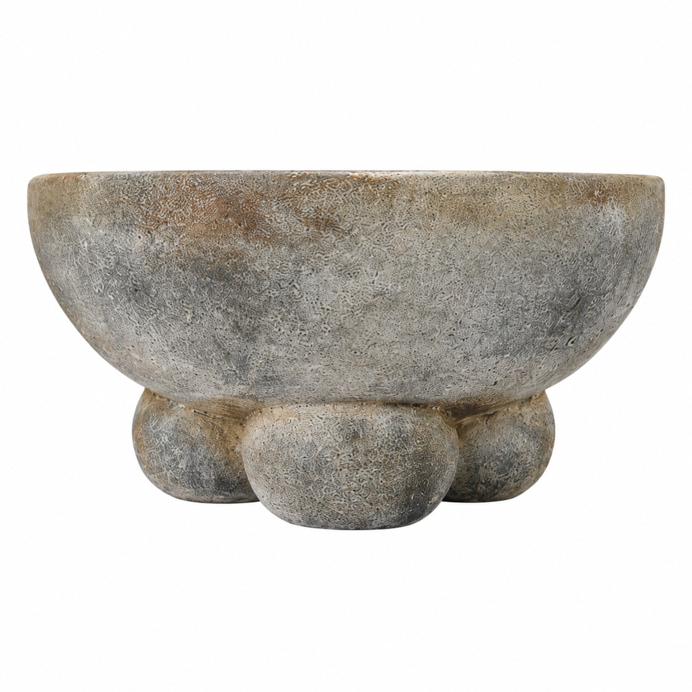 DecMode 11" Round Dark Gray Ceramic Decorative Bowl with Brown Accents and Three Round Legs