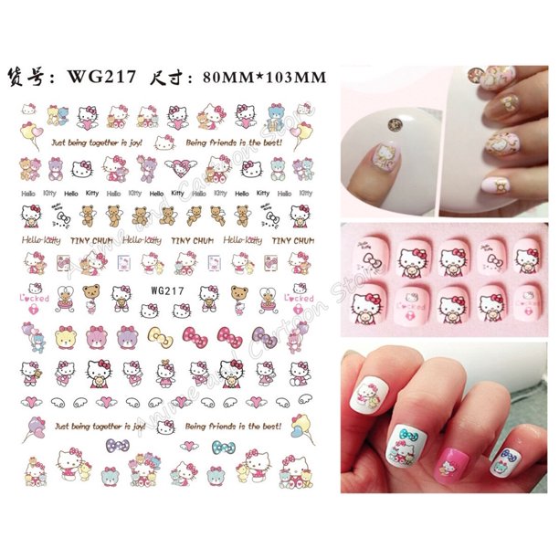Pegatina 3D de Hello Kitty para manicura, decoración de dibujos animados de Anime Kuromi Cinnamoroll, Sanrio, Doraemon, apliques de uñas para niños