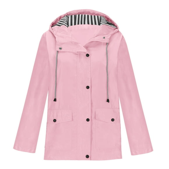 Mrat Women Water Proof Lightweight Rain Jacket Active Outdoor Hooded Solid Color Raincoat Water Proof Rain Coats S-265 Pink-a 5XL