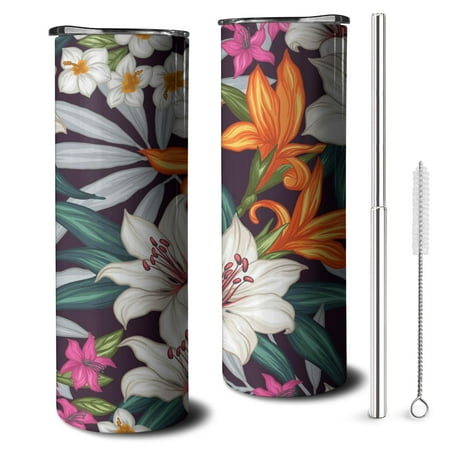 

20OZ Tropical Floral Lily Narcissus Personalized Style Skinny Tumbler & Insulated Tumbler with Straw for Hot Drinks ，could Gifts for Travelers