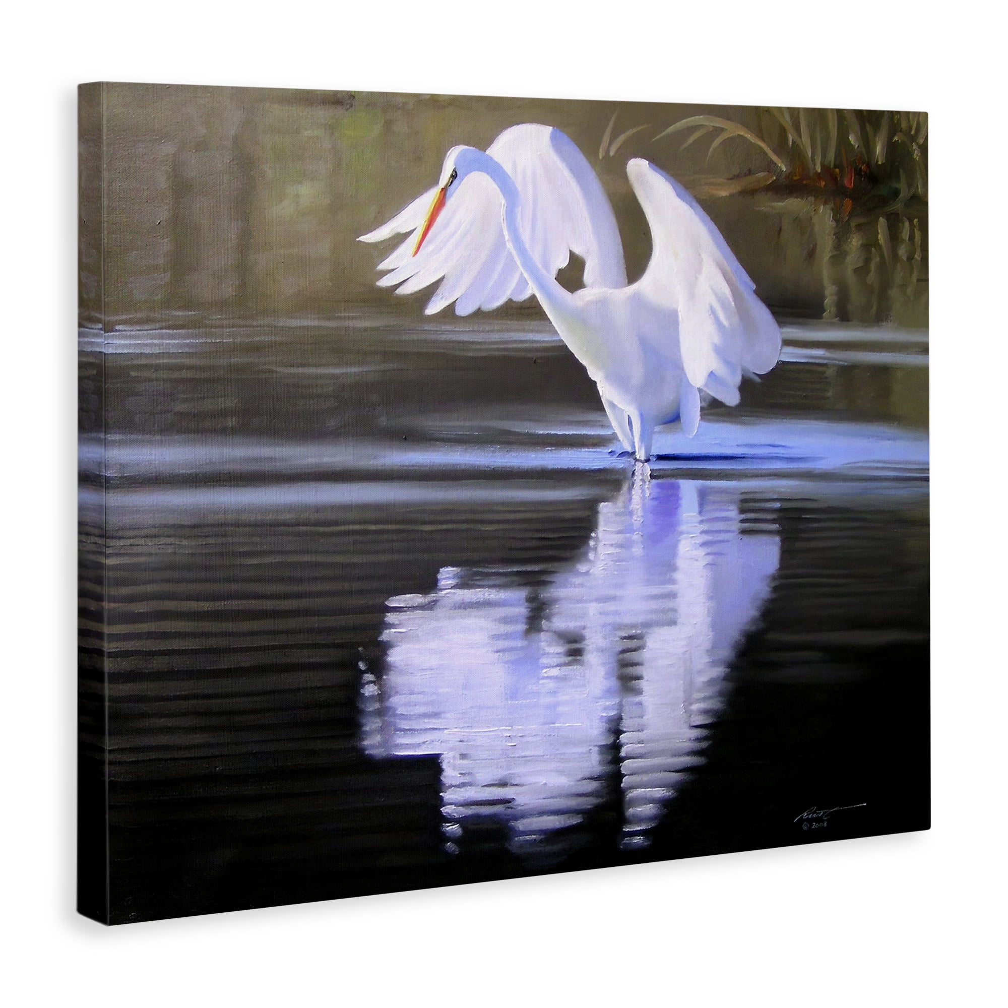 Stupell Industries Egret with Water Ripples Animals & Insects Painting Gallery Wrapped Canvas Art Print Wall Art, 48 x 36