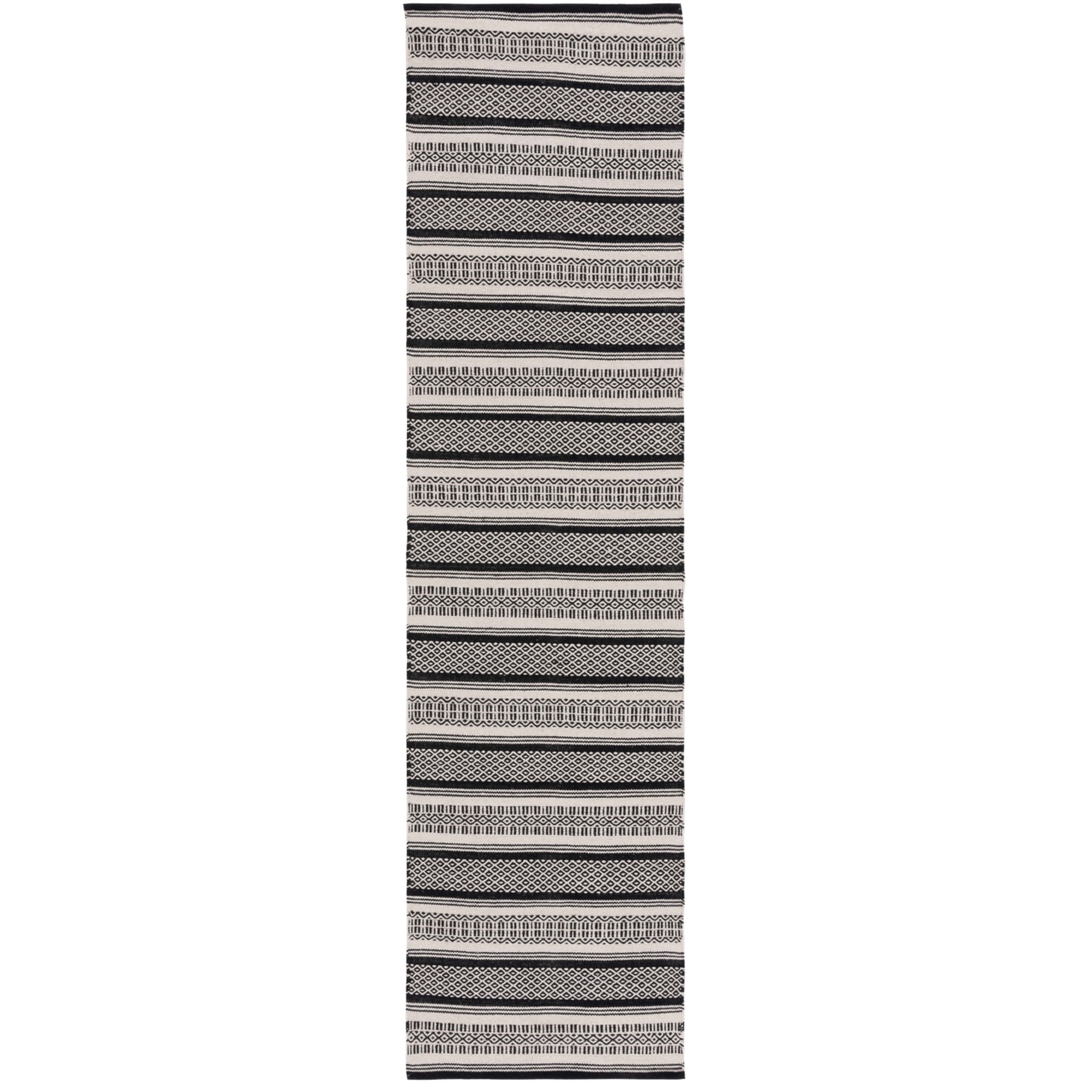 SAFAVIEH Montauk Elizabeth Striped Cotton Area Rug, Black/Ivory, 3' x 5'