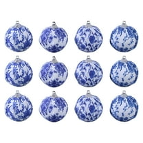 HUISZJ 12pcs Christmas Balls Decorations - Foam Fabric White Blue Porcelain Ball - 1.97 inch Christmas Tree Hanging Ornaments for Home Party Supplies