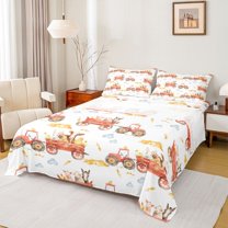 Homewish Western Farmhouse Full Size Sheets,Cute Cow Rabbit Bed Sheets,Red Farm Truck Sheet Sets For Boys Teens,Breathable Home Decor,4pcs