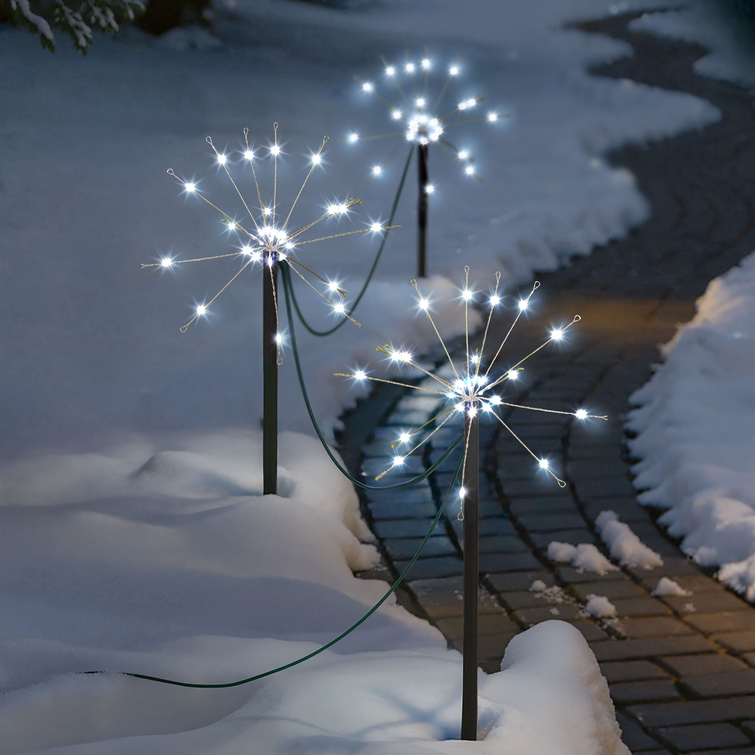 Outdoor Solar-Powered LED 8-Function Starburst Christmas Pathway Lights, Cool White, Set of 3, by Holiday Time