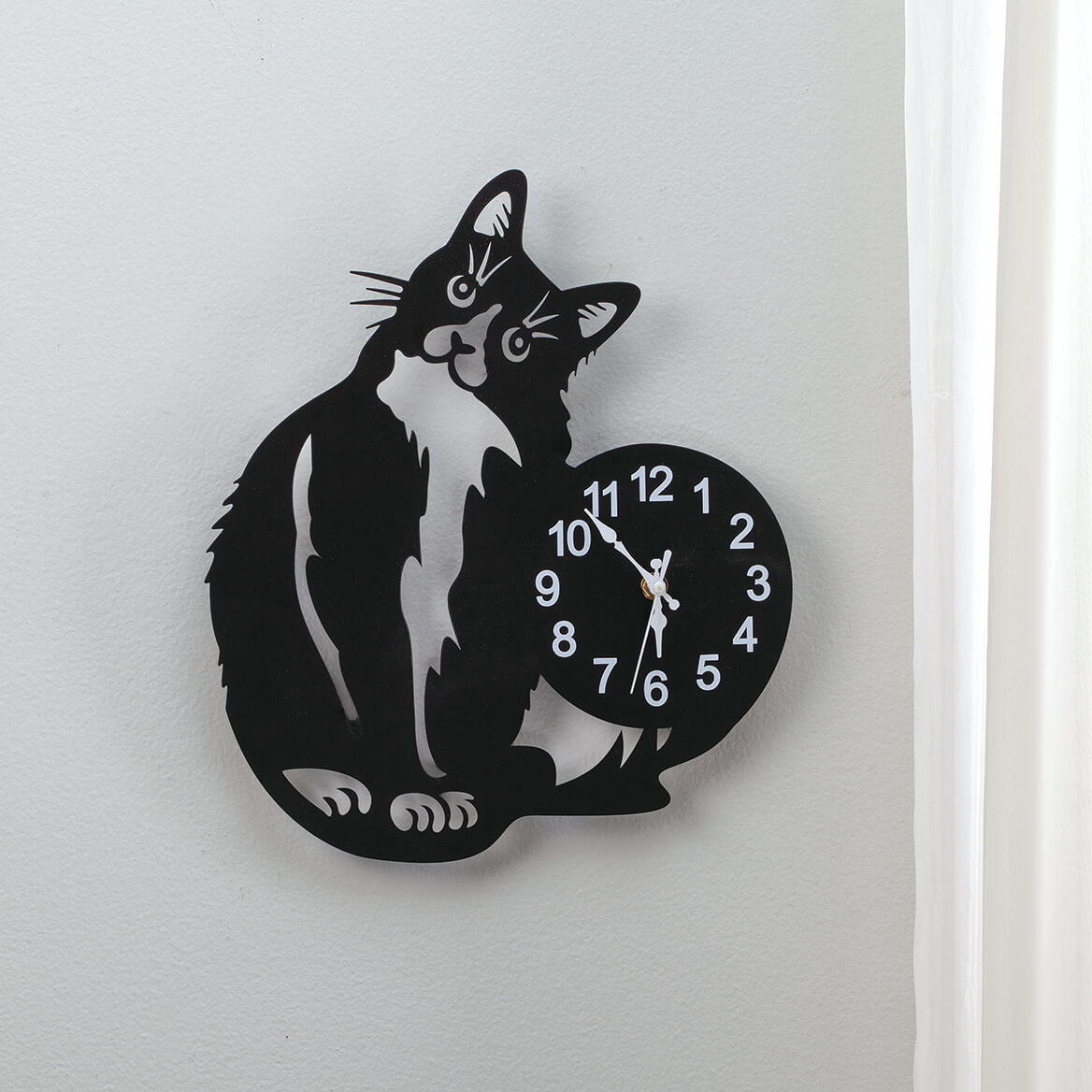 Curious Cat Wall Clock - Playful Design with Fine Details | Easy-to-Read Clock Face | Lightweight Metal | Great Gift for Cat Lovers | 11 3/4" x 13 7/8"