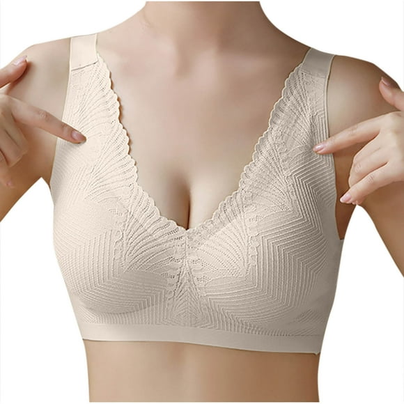 Womens Push Up V Bras, Sexy LaceBras for Women No Underwire Seamless Smooth Bralette Full Coverage Comfy Everyday Bras with Wide Straps M-2XL