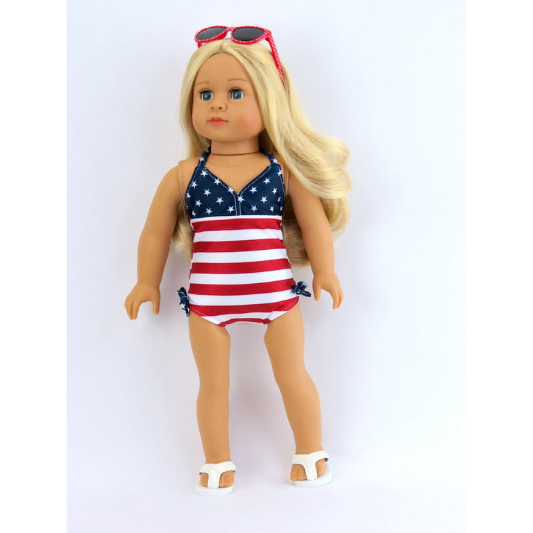 Red, White, and Cute Bathing Suit, Compatible with 18 American Girl Dolls,  Madame Alexander, Our Generation, etc.