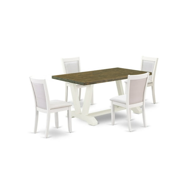 East West Furniture V-Style 5-Piece Wood Dining Set in Jacobean/White/Cream