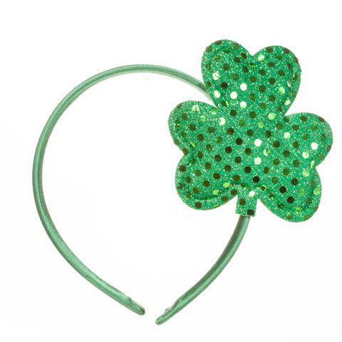 Adult St One Size Patrick's Day Green Glitter & Faux Fur Green Clover Headband 