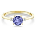 thumbnail image 2 of Gem Stone King 10K Yellow Gold Blue Tanzanite and White Created Sapphire Solitaire Engagement Ring for Women (0.93 Cttw, Round 6MM, Gemstone December Birthstone, Size 8), 2 of 6