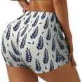 thumbnail image 2 of Sigee Blue Leaves Print Women's High Waist Workout Shorts - Squat Proof, Tummy Control, Yoga and Gym Activewear-Large, 2 of 9