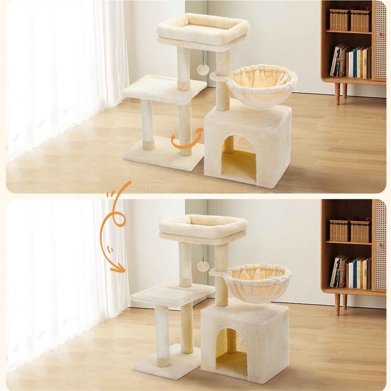 Pefilos 28" Cat Tree House for Indoor Cats, Cat Condo for Multiple Cats with Ball Activity Centre Cat Tree Tower, Beige Pefilos 28" Cat Tree House for Indoor Cats, Cat Condo for Multiple Cats with Ball Activity Centre Cat Tree Tower, Beige