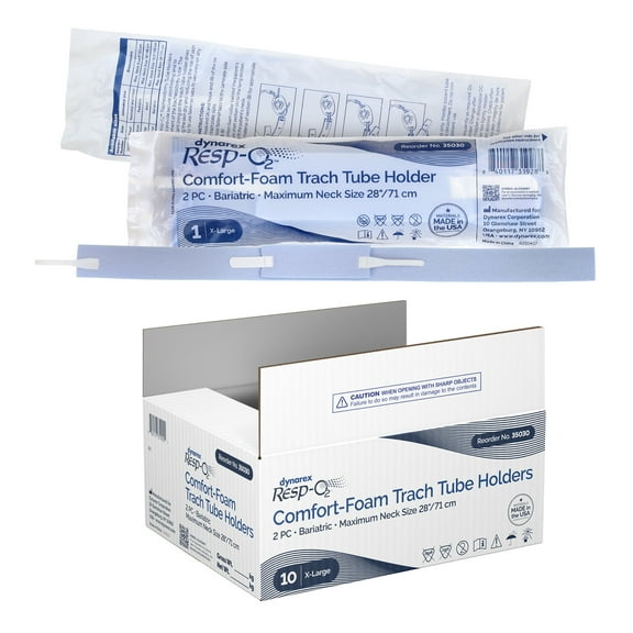 Dynarex Comfort-Foam Tracheostomy Tube Holder - with Soft Foam Tube Padding & Secure Hook & Loop Closure - 2 Piece, Bariatric, Box of 10