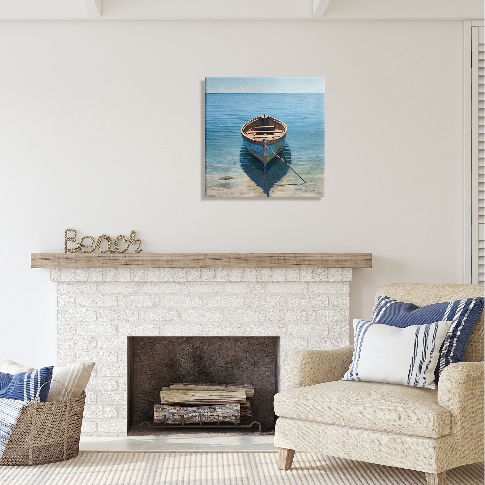 Stupell Industries Rowboat on Calm Shore Transportation Painting Gallery Wrapped Canvas Art Print Wall Art, 24 x 24