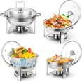 thumbnail image 1 of Ensemble de 4 Casseroles pour Buffet, 5 Qt de Casseroles Rondes pour Buffet avec Porte-Couvercle et Couvercle en Verre, Ensembles de Casseroles et Réchauds de Buffet en Acier Inoxydable pour Fêtes, Mariage, Camping, Souper, Acier Inoxydable, 1 of 7