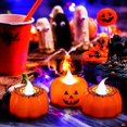 thumbnail image 3 of Halloween Pumpkin Spider Tealight Candles, 6 Battery Operated Flameless Candles 3D Flickering Warm White LED Candles for Indoor Outdoor Party Decorati, 3 of 5