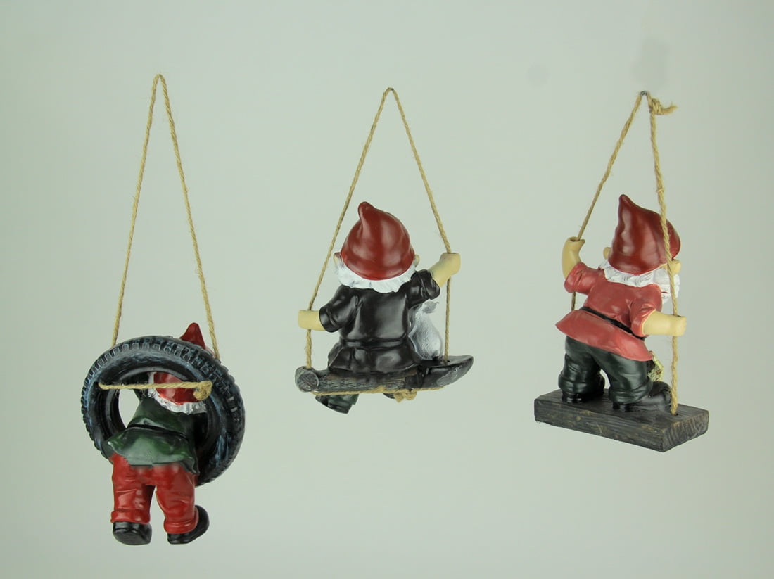 Swinging Garden Gnome Statues Tire Shovel and Wood Set of 3 Walmart