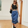 thumbnail image 6 of Chenyin Women's High Waisted Denim Maxi Skirts Summer Washed Jean Short Skirts with Pockets Long Skirts for Womens Size S-2XL, 6 of 9