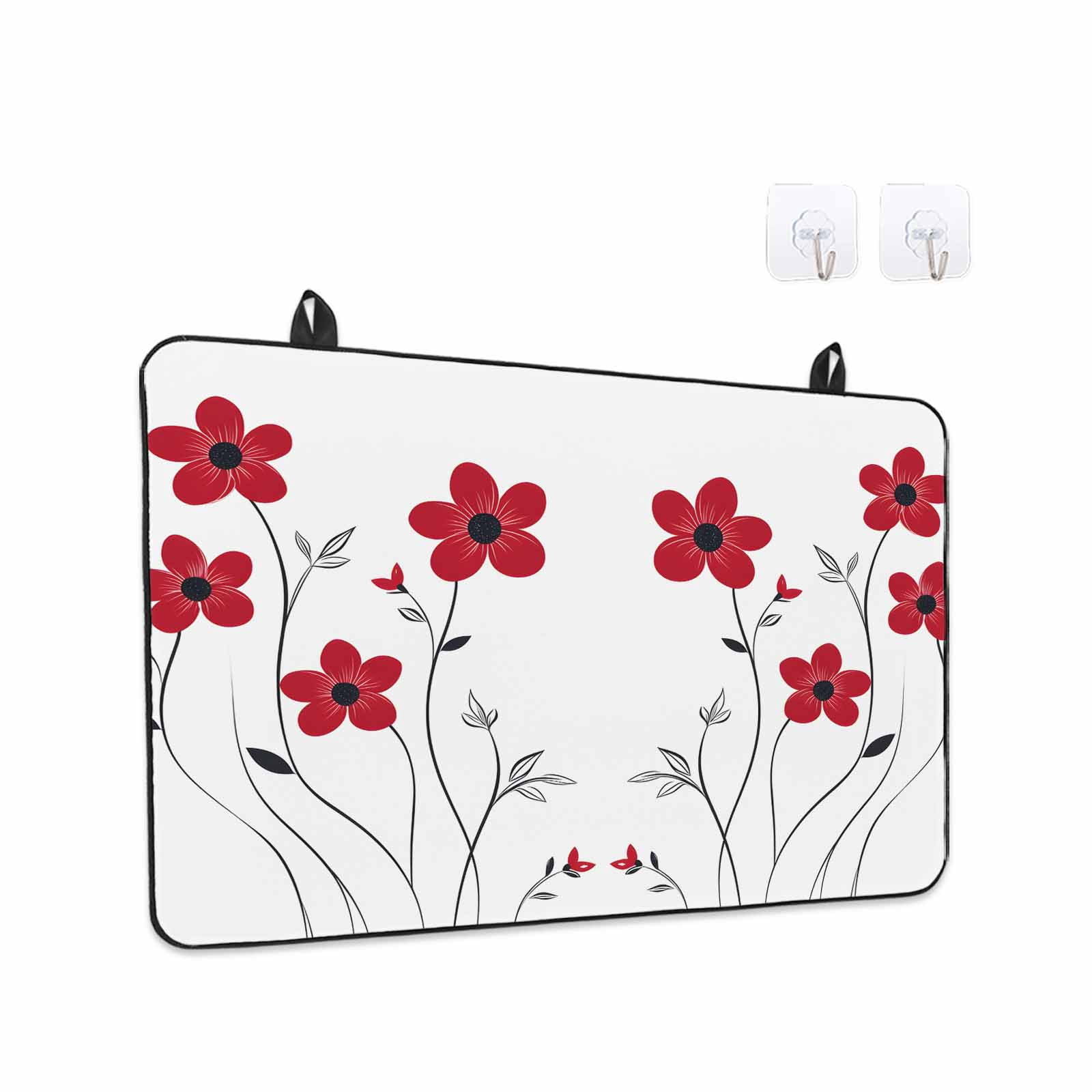 Red Spring Floral Stove Top Cover for Electric Stove, Heat-proof & Non Slip Glass Top Stove Cover Protector, Elegant Summer Botanical Pastoral Kitchen Flat Cooktop Rubber Mat 24x21 Inches