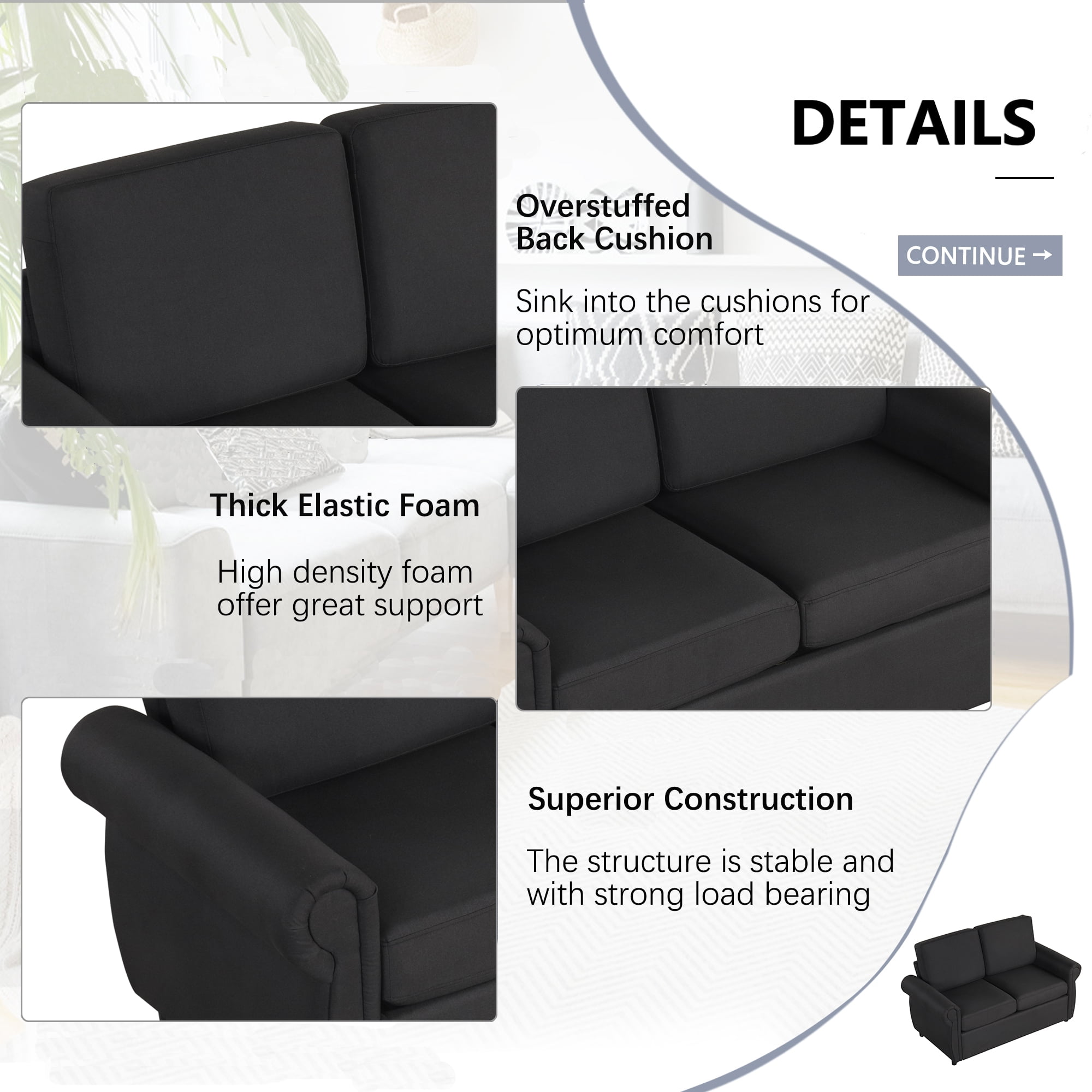 Euroco 57.9" Orisfur Pull Out Sofa Bed Loveseat Sleeper with Twin Size Memory Mattress with Two USB Ports for Living Room Spaces