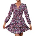 thumbnail image 1 of Vestido regular de manga larga con cuello en V y estampado sexy para mujer a la moda Fridja  yut4788, 1 of 6