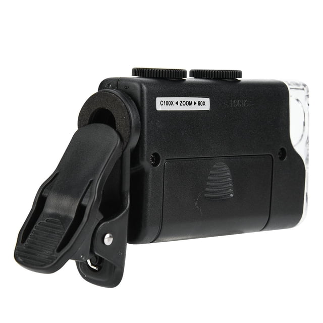 Lupa universal para microscopio de teléfono, zoom de 60 ~ 100X con luz LED y UV, herramienta de observación de objetos pequeños
