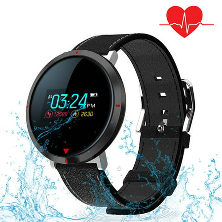 Supersellers Smart Watch Fitness Tracker for Women Men, Waterproof Touchscreen Leather wristband Round Smart Watchs For Heart Rate Blood Pressure Sleep Monitor