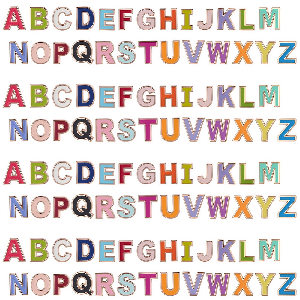 1 Set 4 Bags Alloy Enamel Alphabet Beads for Personalized Name Necklaces Making Letter A~Z Total: 26pcs/bag