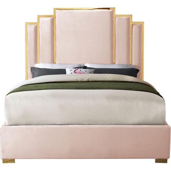 Meridian Furniture Hugos Pink Velvet Queen Bed