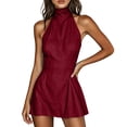 thumbnail image 6 of ClodeEU Women's Halter High Neck Sleeveless Mini Dress,Slim Waist Flared Short Party Dress Red,Women's Plus M, 6 of 6
