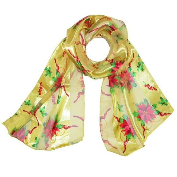 MTL Women's Holiday Poinsettia Print Scarf - Yellow