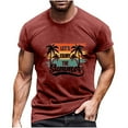 thumbnail image 2 of Fnnxeal Mens Graphic Tee Ocean Blue Vintage Sunset Surf Shirt Retro Palm Tree Summer Beach T Shirt Soft Cotton,Size M, 2 of 5