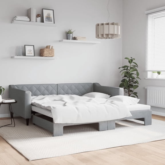 Daybed with Trundle without Mattress, Upholstered Sofa Bed Frame for Living Room or Guest Room