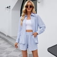 thumbnail image 2 of Women Pleated 2 Piece Outfits Long Sleeve Button Down Shirt Wide Leg Pants Sets Casual Loungewear, 2 of 5