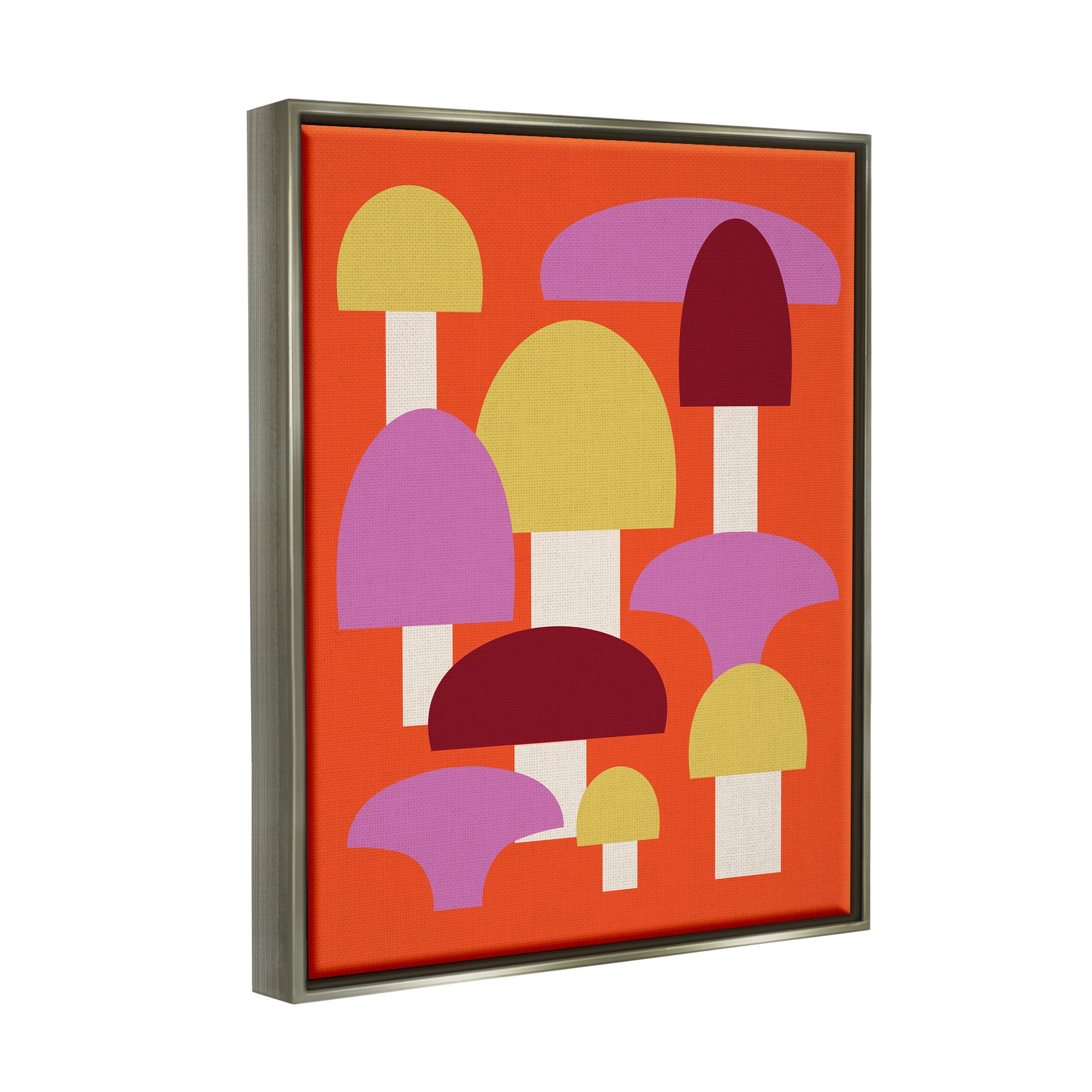 Stupell Industries Pop Style Mushrooms Botanical & Floral Painting Gray Floater Framed Canvas Art Print Wall Art, 25 x 31