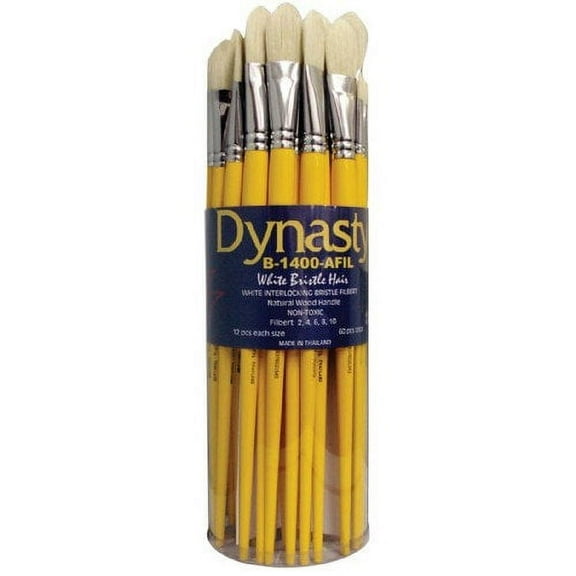 Dynasty Natural White Bristle Brush Set - Filbert, Set of 60