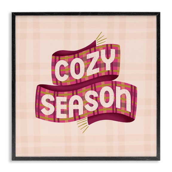 Stupell Industries Cottage Cozy Season Scarf on Plaid Black Framed Giclee Art, 12 x 12, by Sarah Hickman