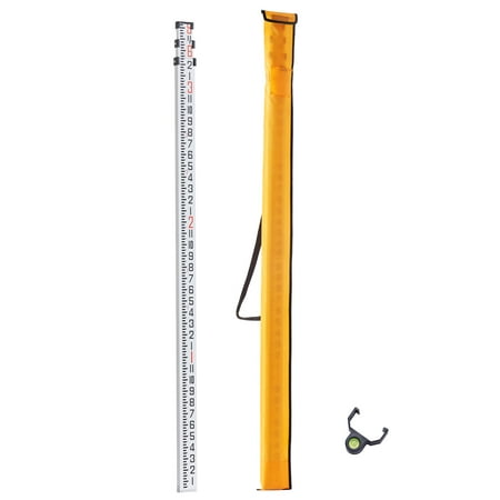 KFFKFF Aluminum Measuring Stick 9-Ft/8ths 3-Part Telescopic Rod Dual-Sided 1/8in Scale Alloy Leveling Rod with Bubble Level & Bag for Home Wall Floor Surveys