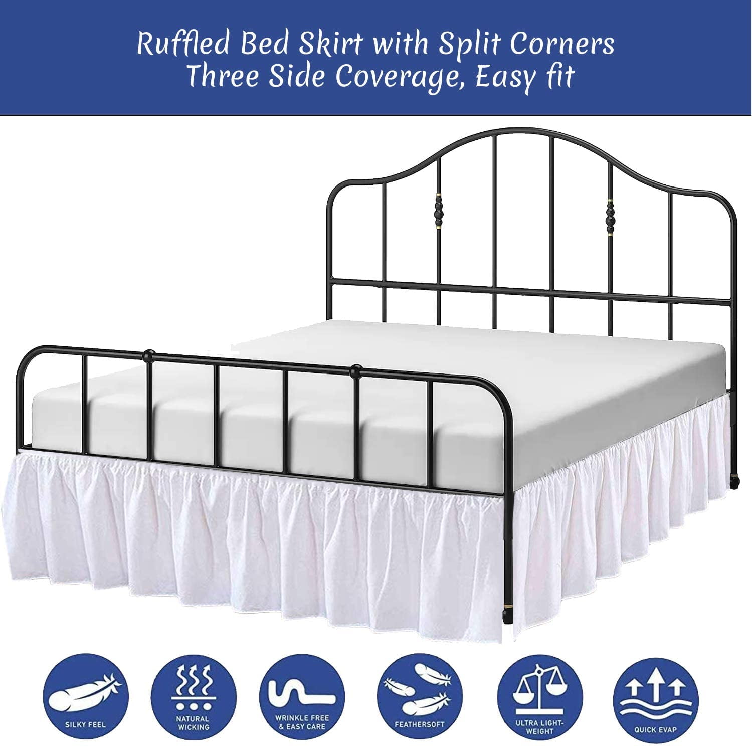 Cottington Lane Ruffled Bed Skirt- Microfiber- White, Queen 18 Inch Drop Split Corner Bed Skirt With Platform