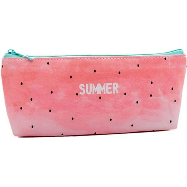 Estuche de lápices de cuero PU Estuche de papelería lindo Bolsa de cosméticos Portaplumas portátil multifuncional con cremallera Simple Fresh para suministros de papelería JAMW Sencillez