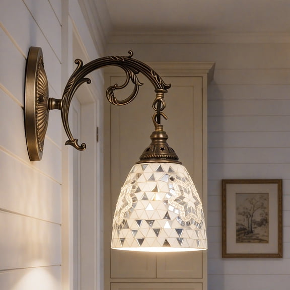 LUOLAX 6-inch mosaic vintage ethnic style wall lamp, includes light bulb, suitable for restaurants, bedside, and above mirrors.