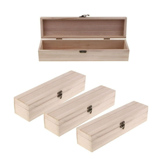 4Pcs Plain Rectangle Wooden Box Jewelery Storage Box Case with Locking Clasp
