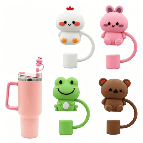 NORIZF Straw Cover Cap for Cup,Silicone Straw Topper Compatible with 30&40 Oz Tumbler with Handle,10Mm 0.4In Dust-Proof Reusable Straw Tips Lids (5Pcs Straw Cover Animal Shape)