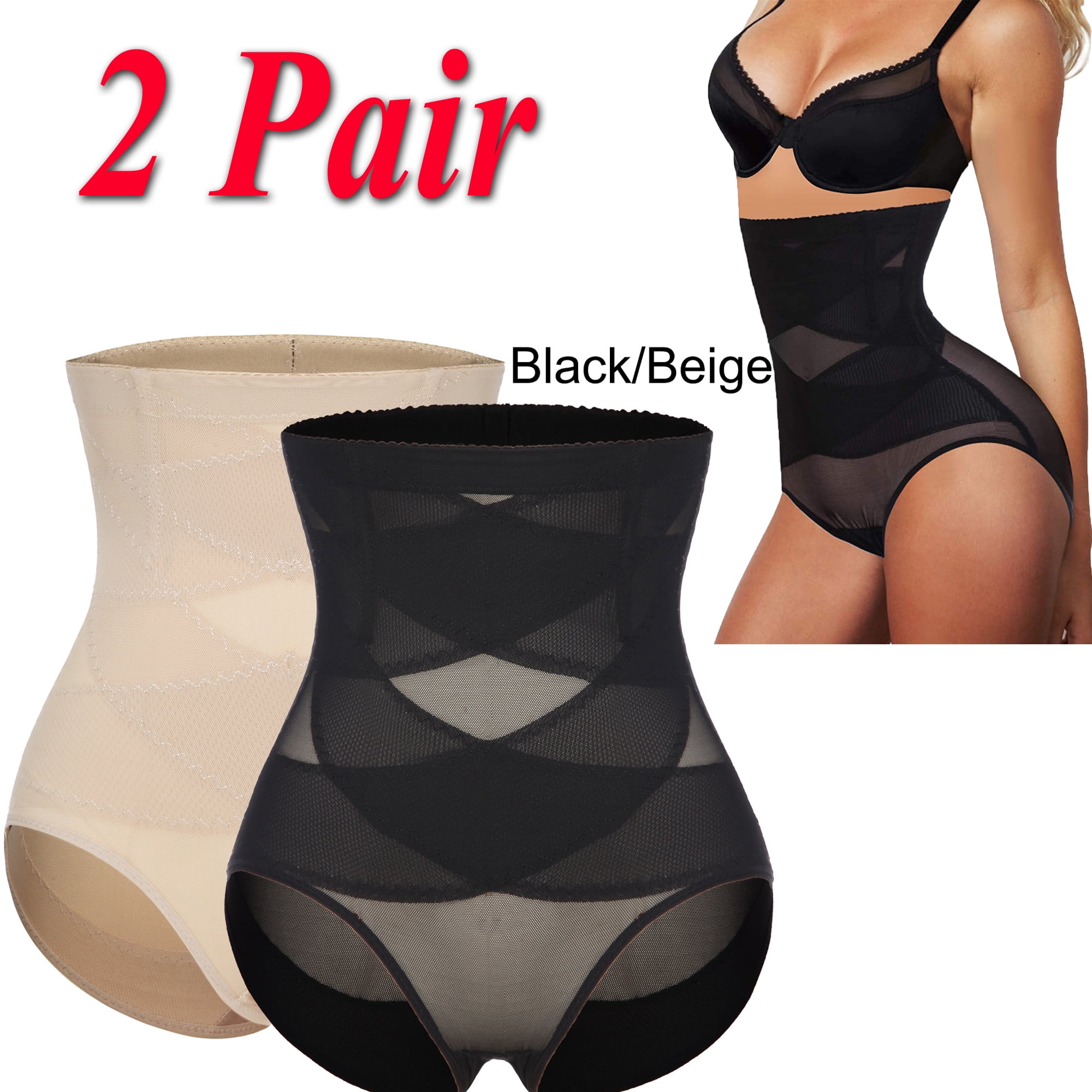 2 Pairs Cross Compression ABS Shaping Pants,Women Butt Lifter Shapewear Hi-Waist Double Tummy Control Panty Waist Trainer Body Shaper 