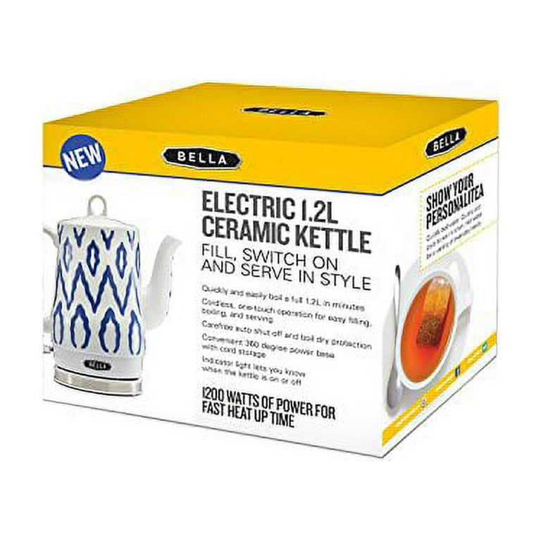 BELLA Electric Kettle & Tea Pot - Ceramic Water Heater with Detachable  Swivel Base, Auto Shut Off & Boil Dry Protection, 1.5 Liter, Silver Chevron