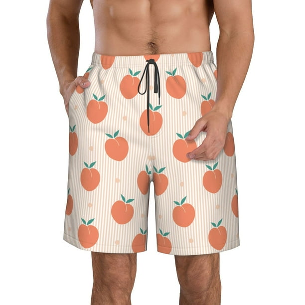 Balery Orange Peach Traje de Baño Estilo Hawaiano para Hombre, Shorts de Secado Rápido con Bolsillos-3X-Large