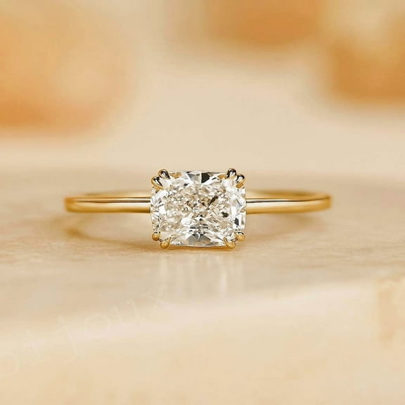 LATELIERDBIJOUX East to West Set Cushion Diamond Ring, Lab Grown Diamond Engagement Ring, Solitaire Wedding Ring, Classic Anniversary Ring for Gifting